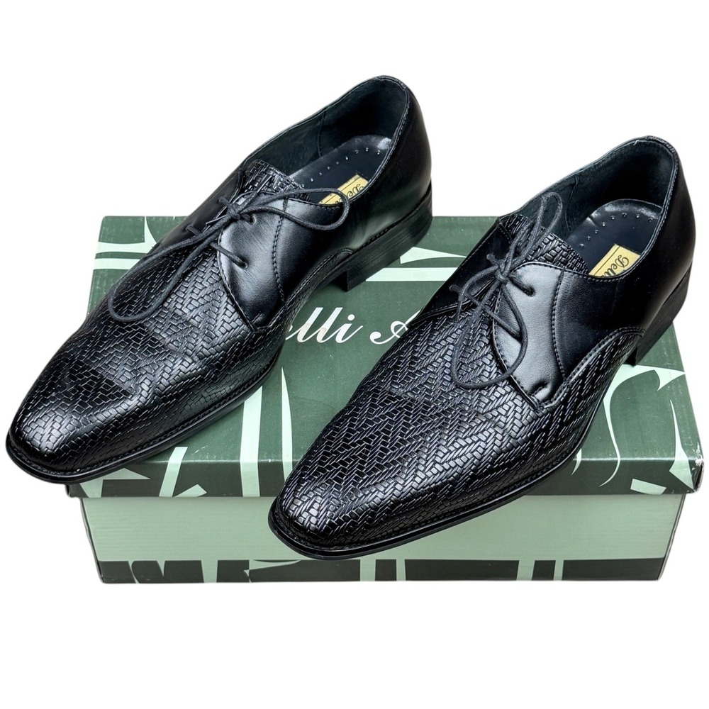 Delli Aldo Men's Size 8.5 Woven Texture Black Work Dress Shoes Derby M3-19157